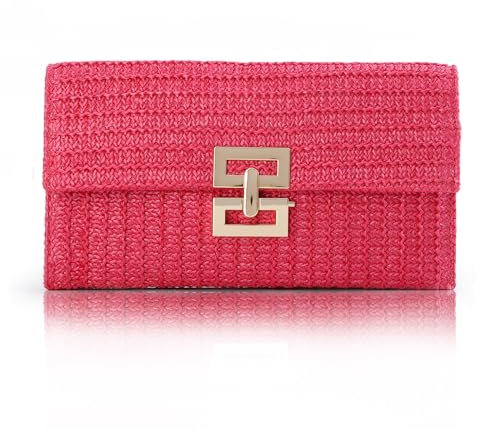 Jywmsc Straw Clutch Purses for Women Summer Beach Bag Woven Purse Wicker Rattan Envelope Clutch for Wedding