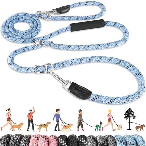 Lukovee Hands Free Dog Leash, 10FT Adjustable Training Lead 1/2 Inch Nylon Heavy Duty Lead No Pull for Large Medium Dogs, Tangle Free Reflective Waist-Leash for Walking Running, Blue