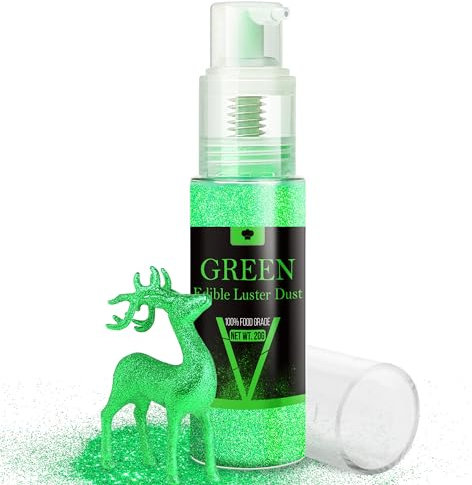 Essbarer Glitzer Spray Set - 20g Lebensmittel Glitzer Glitzerstaub für Getränke, Champagner, Kuchen - Essbarer Metallisch Lebensmittelfarbe Pulver zum Cocktails, Wein, Likör, Backen, Torten (Grün)