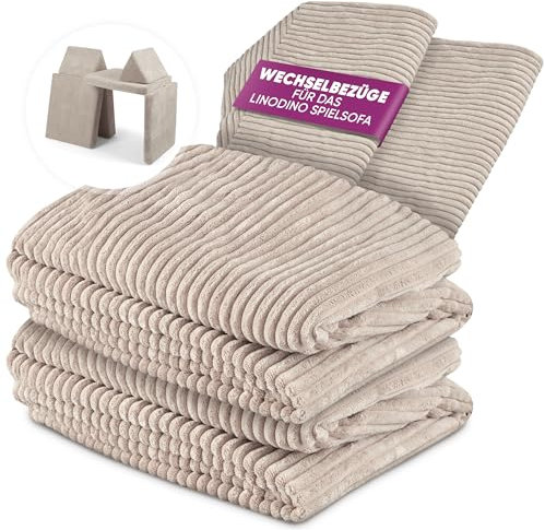 Linodino® Cord Wechselbezüge für Spielsofas | Kindersofa Cover Set 4-Teilig | Ersatz Bezug Set für Kinder Sofas | Sofabezug | Elfenzauber Beige
