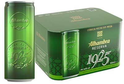 Alhambra Reserva 1925, Pack 12 Latas x 33cl, Cerveza Extra de Fermentación Lenta, 6.4% Alcohol