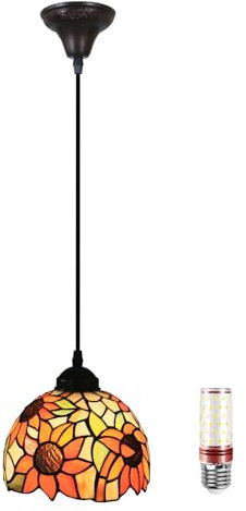 Uziqueif A, Hängelampe, Tiffany Style Lamp, 8 Zoll Esstisch Lampen Hängend, Vintage Pendelleuchte, Glas Pendant Light, Höhenverstellbar, Pendelleuchten für Küche Schlafzimme Wohnzimmer Flur