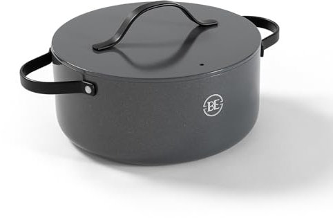 Be Living Essential Kochtopf mit Deckel Ø 24 cm (4 L) mit Deckel, Induktion Schmortopf, Non Stick Keramik Antihaft, Ohne ptfe und pfoa, Grau