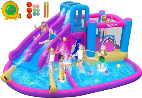 hüpfburg Outdoor mit gebläse 545 x 365 x 218 cm hüpfburgen Kinder aufblasbare hüpfburg draußen XXL Outdoor für Erwachsene groß hüpfburg mit rutsche geeignet für Kinder Rosa