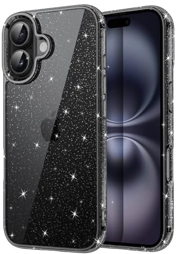 JETech Glitter Case for iPhone 16 6.1-Inch, Bling Sparkle Shockproof Phone Bumper Cover, Cute Sparkly for Women and Girls (Black)
