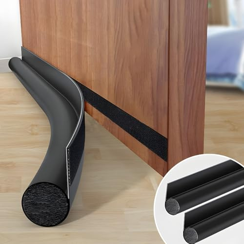 Cotensta 2 Stücke 96cm Schwarz Zugluftstopper für Türen (Black) | Luftzugstopper Zuschneidbar, Windstopper Türdichtung in Lederoptik, Lürmschutz Energiesparend