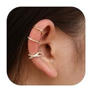 Finrezio 3/4 Pièces Faux Piercing Oreille Manchette Boucles D'oreilles pour Femmes Ear Cuff Non Piercing Boucles D'oreilles Sans Trou Cartilage Plaqué Or Clip Boucles D'oreilles Ensemble Or/Argent