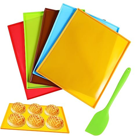 Garneck Tappetini da Forno Silicone Antiadherente con Bordo Set di Vari Colori con Spatola Inclusa Riutilizzabili e Facili da Pulire per Cottura Forno