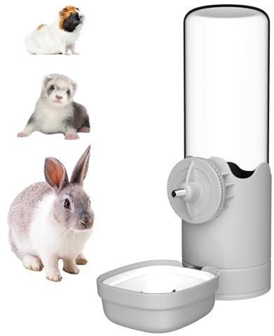Pet Water Bottle for Cage Crate 500ml Non-Drip Automatic Water Bottle for Rabbit Bunny Chinchilla Hedgehog Squirrel Ferret Rat (Grey, 500ml)