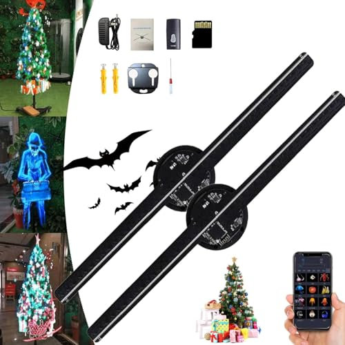 Proyector de holograma 3D, árbol de Navidad, proyector de ventilador LED con holograma 3D, árbol de Navidad con holograma 3D