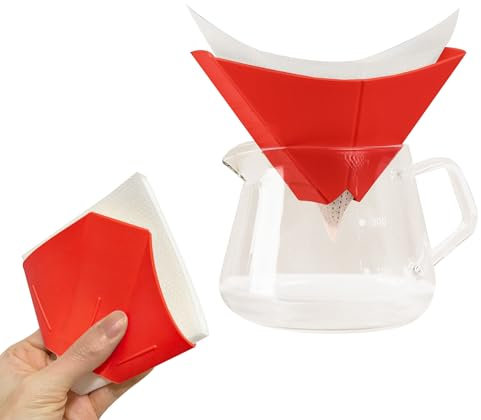 nu24 Pour Over Coffee Maker Set (Red) – Premium Non-Woven Filters & Portable Silicone Dripper, No Pre-Rinsing, Adjustable Flow Rates, Eco-Friendly, Perfect for Home or Travel