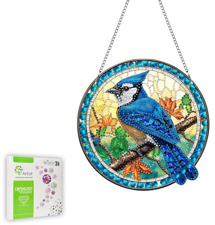 Ginfonr Diamond Painting Kits Anhänger, Vögel Diamond Türdeko für Erwachsene, Tiere Diamantmalerei Türkranz Sommer, Doppelseitige Hängend Fenster (20x20 cm)