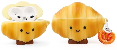 Hülle für AirPods 3rd Erzeugung Ohrhörer(2021), XMBYGY Silikon Niedlich Cartoon Fall Schutz Stoßfeste Abdeckungen mit Schlüsselbund für AirPods 3 (Croissant)