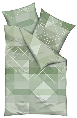 JACK by Kaeppel Fein Biber Wende Bettwäsche 2 TLG. 135x200cm Linear Oliv Grün Farbverlauf Streifen Offwhite