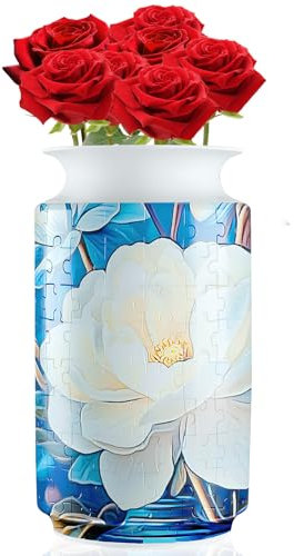 3D Puzzle Vase 3D Jigsaw Puzzles Vase Plastic Arts Flower Jigsaws for Flowers Arrangement and Home Decor Creative Floral Container DIY Craft Puzzle Flower Vase for Office Home (blue)