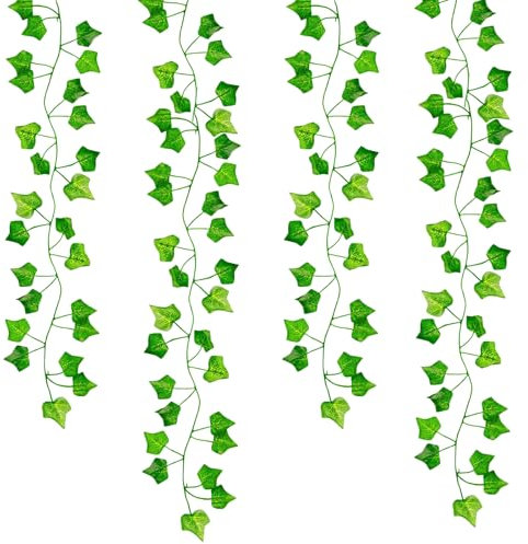 Efeu Künstliche Künstlich Grün Efeu Künstlich Girlande Pflanzen mit dekorativen Gesamtlänge 6 m Universeller und Dekorativer Hängevorhang Grün Efeu mit Nylon Kabelbinder für Hochzeit Party Garten