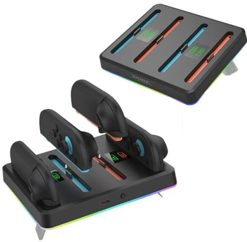 Station de charge pour Switch 2, 2 double station de charge, station d'accueil magnétique pour poignées gauche et droite, charge rapide avec lumière RVB et alertes sonores, 9 modes d'éclairage et