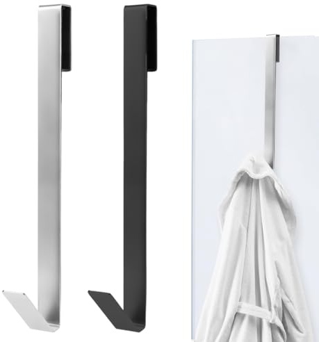 GXGM 2 Piezas Perchero Puerta Baño, Colgador Toalla Baño, Ganchos Colgador Puerta, Gancho para Mampara de Ducha, Perchero para Puerta Sin Taladrar Acero Inox Gancho de Puerta para Colgar Ropa