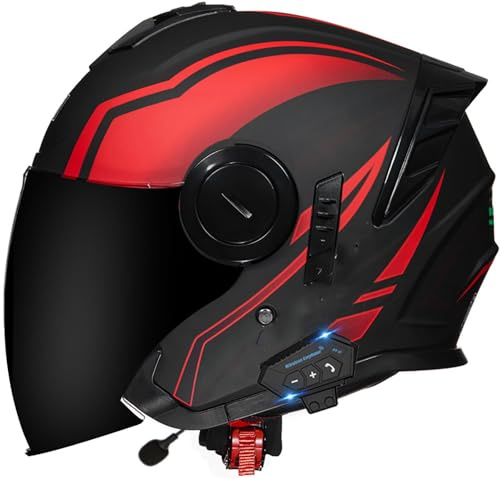 Bluetooth Vintage Casques Jet De Moto, Casques Ouverts De Cyclomoteur De Style Allemand Homologué Dot/ECE, Casques Bols Demi Casque De Scooter pour Hommes Et Femmes Adultes