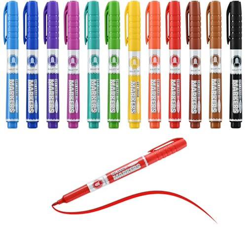 SUQJOY Whiteboard Pens 12 Pack, Medium Fine Bullet Tip Dry Wipe Pens, Low Odour Dry Erase White Board Markers with Clip, Assorted Colours