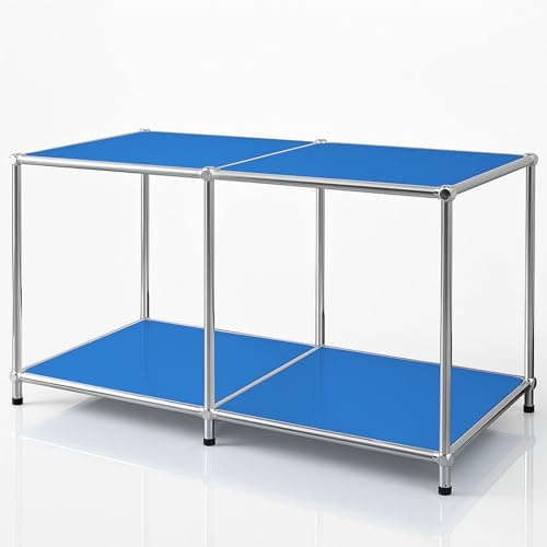 KARAT Metallregal Blau – Sideboard mit 2 Ebenen (B80×T40×H46 cm) – Pulverbeschichtetes Stahlgestell verchromt – Modern für Wohn- & Arbeitsräume - Concept Epure MK-016