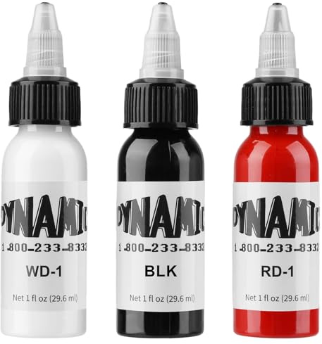3PCS Flaschen Tattoo-Tinte 1oz 30ml Weiß mit Schwarze und Rot Tattoo Farbe | Schwarze Tattoo Ink mit Eleganz Rot Tattoo-Tinte Standard Pigment Tattoo-Zubehör zum Färben, Mischen, Zum Üben