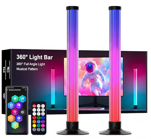 AURORIONCG Barra LED RGBIC 43cm, Retroilluminazione TV e PC Monitor 360° | Barre LED 43cm; Diffusione Luce 360°, Guscio Trasparente; Sincronizzazione Musica; Effetti RGBIC; Porta USB 5V