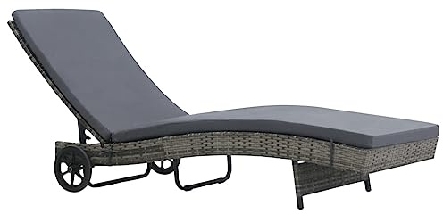 Teenpull Sonnenliege mit Rädern, Poly-Rattan Anthrazit, verstellbare Rückenlehne, wasserfest, 199x60x37 cm, Gartenliege Outdoor mit Auflage, für Terrasse & Poolbereich