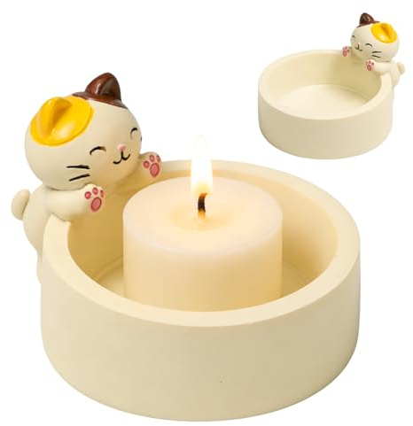 2 STK Katzen Kerzenhalter Teelichthalter Ktze Cartoon Kteelichthalter Katze | Teelichthalter Katze Deko Harzig Katzen Teelichthalter Kitten Candle Holder für Wohnzimmer,Party,Schlafzimmer,Büro(7.2*6.2cm)