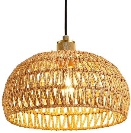 HARPER LIVING Easy Fit Pendant Lamp Shade, Handwoven Rope Ceiling Light Shade with Reducer Ring, E27/B22 Woven Shade for Pendant Lights & Floor Lamps, Bedroom Living Room Hallway Home Décor