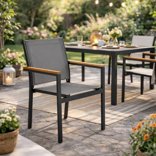 HAGO24 | Gartenstuhl 2er Set | Anthrazit | Balkonstuhl | Lounge Stuhl | Gartensessel | Terrassenstuhl | Aluminium Anthrazit | 120kg