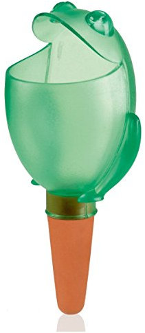 Scheurich Wasserspender Froggy M | 2X Grün | 140 ml Füllmenge | Bewässerungskugel klein mit Ton Fuß | Wasserspender Pflanzen und Blumen Terrakotta Stiel
