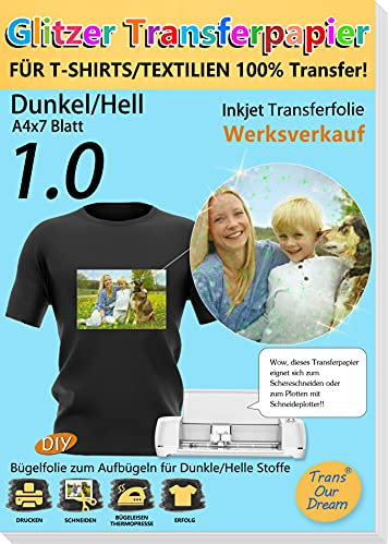 TransOurDream ECHTE Inkjet Transferpapier(Sterneglitter),DIN A4X7 Blatt Transferfolie,Bügefolie für dunkle T-Shirts,Hüte,Umweltsäcke (4-7)