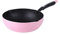 Wok-Suppentopf ohne Deckel mit Antihaftbeschichtung aus Maifan-Stein, Induktions-Pfannen Kochtöpfe Braten (Schwarz+Pink, Ø 24 cm)