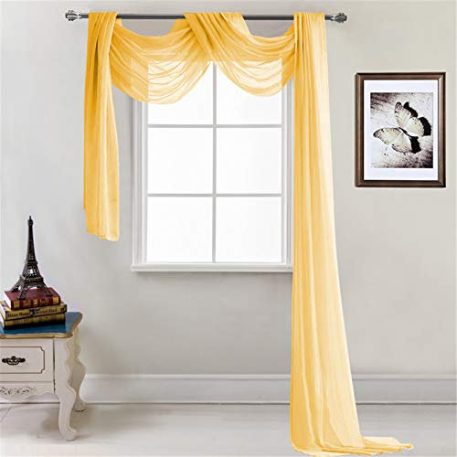 SWECOMZE Voile Vorhang Transparent - Querbehang Stores Gardinen Schals Himmelbett/Hochzeit Dekoschals Vorhänge, 1 Stück H 548 x B 132 cm (Gelb)