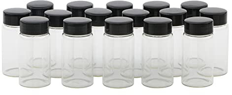 Pxyelec 25ml Transparent Spiral Glass Sample Vials, 16pcs Essential Oil Vials for Chemical Reagent and Experiment Bottles