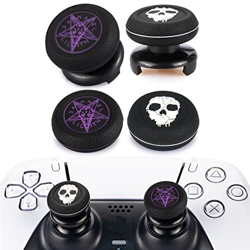 Playrealm FPS Thumbstick Extender & Printing Rubber Silicone Grip Cover 4 Sets for PS5 Dualsenese & PS4 Controller (Ghost White+Demon Purple)