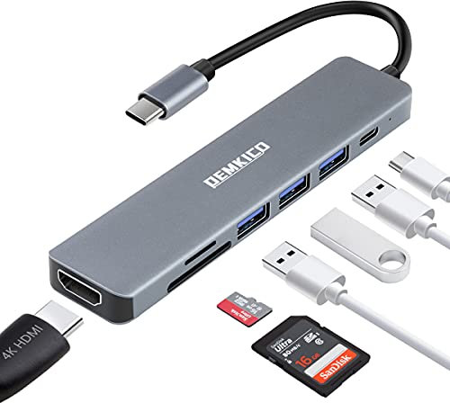 DEMKICO 7 in 1 Multiporta USB C Hub Adattatore USB C con 4K HDMI, lettore SD/TF, 3 porte USB, ricarica PD da 87W, compatibile con MacBook Pro/Macbook Air/XPS e altri dispositivi USB C