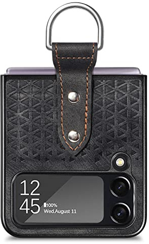 COQUE Hülle für Samsung Galaxy Z Flip 4 5G Shell,Handyhülle mit Mesh-Prägung und Ring,Hülle für Samsung Galaxy Z Flip 4 5G-Schwarz