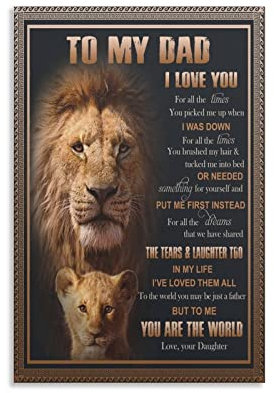 Löwenposter To My Dad You Are The World, Poster, Bilddruck, Leinwandbild, Schlafzimmer, Ästhetik, 20 x 30 cm, Unframe
