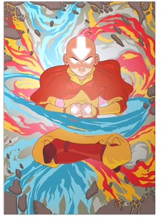 Displate Offiziell Avatar The Last Airbender MetallPoster Magnetische Befestigung Inklusive Lizenziert Bilder Hochwertiges Poster Illustrations - Aang All Four Elements 45 cm x 32 cm