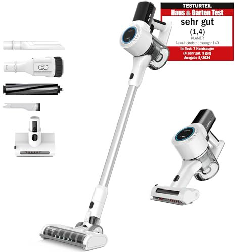KLAMER Akku Staubsauger, 2-in-1 Staubsauger kabellos & Handstaubsauger, Akkulaufzeit bis 45 min, Akkustaubsauger mit HEPA Filter für Teppich, Auto & Hartböden