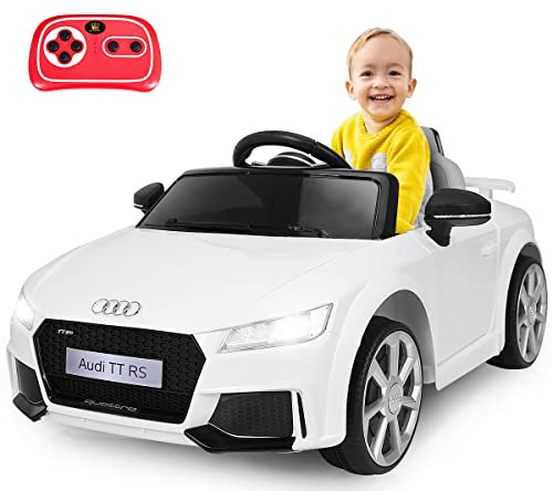 DREAMADE Audi Elektroauto mit 2,4G Fernbedienung, 6V batteriebetriebenes Kinderfahrzeug, Elektrofahrzeuge mit Hupe & Licht & Musik & Sicherheitsgurt, für Kinder 3-8 Jahre, bis 30kg belastbar (Weiß)