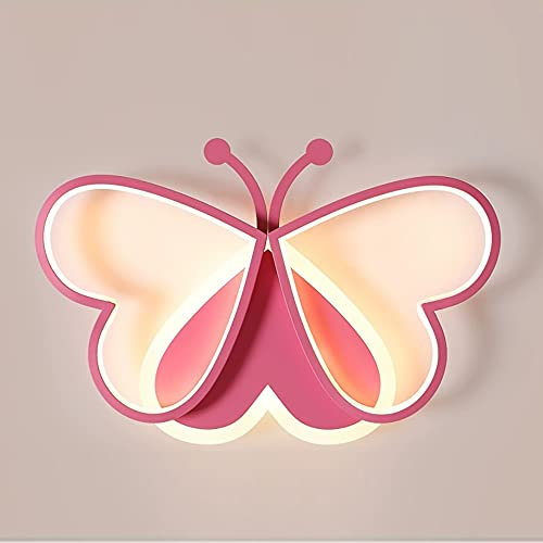 wanwanper dimmbare Kinderlampe, LED Deckenleuchte für Kinderzimmer Mädchen Jungen, Schlafzimmer Deko Decke Lampe, rosa Schmetterling Tiere Design, Acryl-schirm Metal Kronleuchter für Wohnzimmer Flur