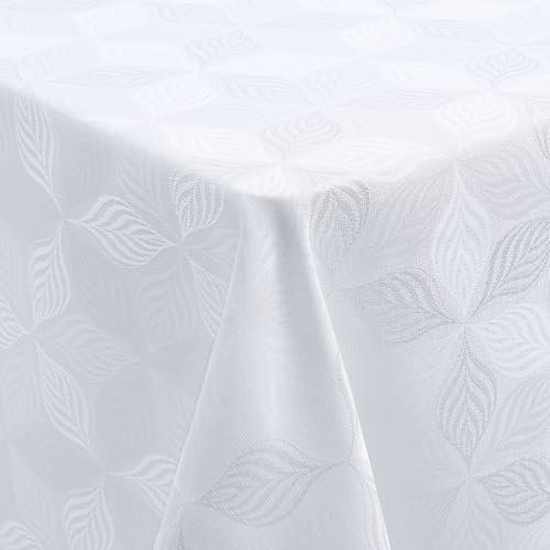 Homaxy Tischdecke Abwaschbar Rechteckig 140x200cm Mehrblättrige Jacquard Tischdecke Ornamente Schmutzabweisend Pflegeleicht, Weiß