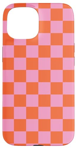 Orange & Pink kariertes Quadrat Hülle für iPhone 15