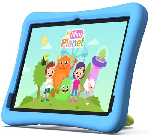 plimpton Tablet Bambini 10 Pollici, Tablet Android 14 con WiFi, Octa-core, 4GB RAM+64GB ROM (1TB TF), Custodia Antiurto EVA, Controllo Parentale, Kids Space, 6000mAh, PlimPad Kids20 (Blu)