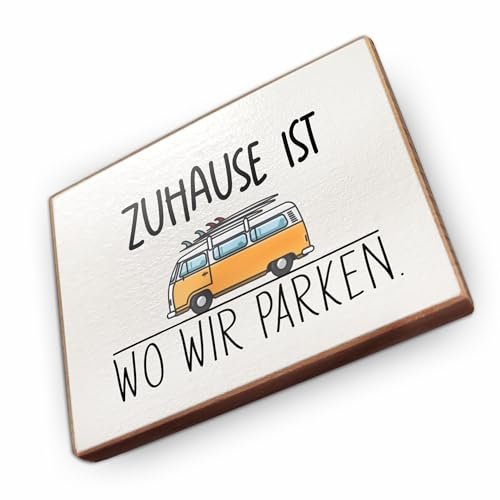 Magnet aus Buchenholz Kühlschrankmagnete mit Sprüchen (Zuhause ist wo wir parken - Camper)