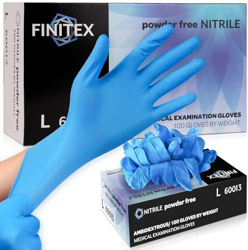 FINITEX Blu Guanti Monouso in Nitrile L, 100pz, 3.5g/pz, Guanti Nitrile senza Polvere Pulizia Casa Alimenti Cucina Tattoo Medici, 3.5mil