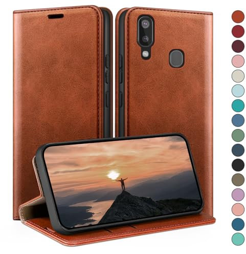 HUOUH für Samsung Galaxy A20e Hülle mit RFID Schutzhülle aus Lederhülle Handyhülle,Kartenfach Leder ständer Handy hülle,360 Grad Schutz Cover für Samsung A20e Klapphülle Wallet Case Hellbraun
